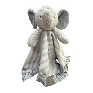 Cloud Island Elephant Security Blanket Baby Grey Striped Satin Lovey